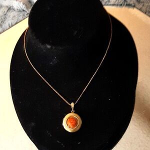 Womans Peach   Rose Locket Vintage   Necklace 19 Inch L  Gold Plated